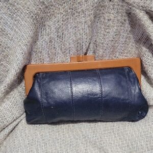 Vintage Leather & Bakelite Navy and Tan Clutch